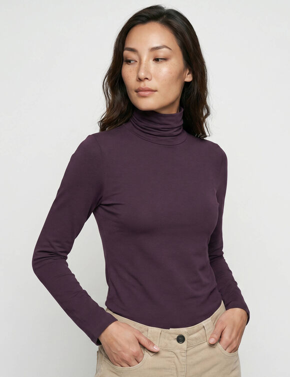 Sous-pull uni col roul&eacute; stretch (prune)
