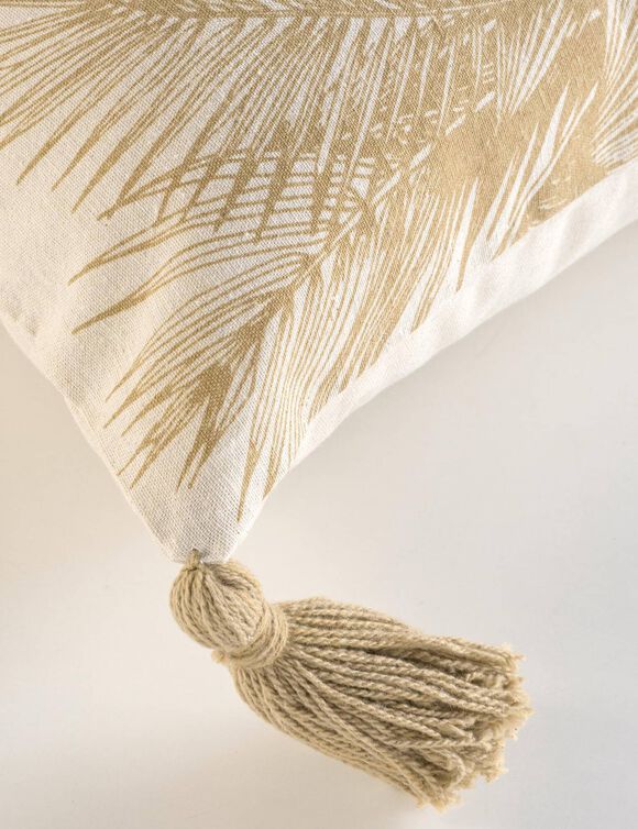 Vierkant kussen met tropische print (naturel)