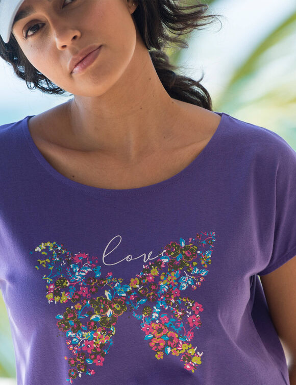 T-shrit met vlinderprint, wit - verantwoorde aankoop (paars)