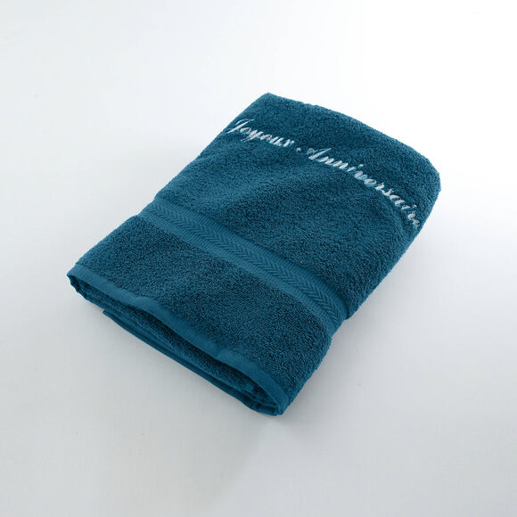 Effen handdoek, zacht comfort, personaliseerbaar (pauwblauw)