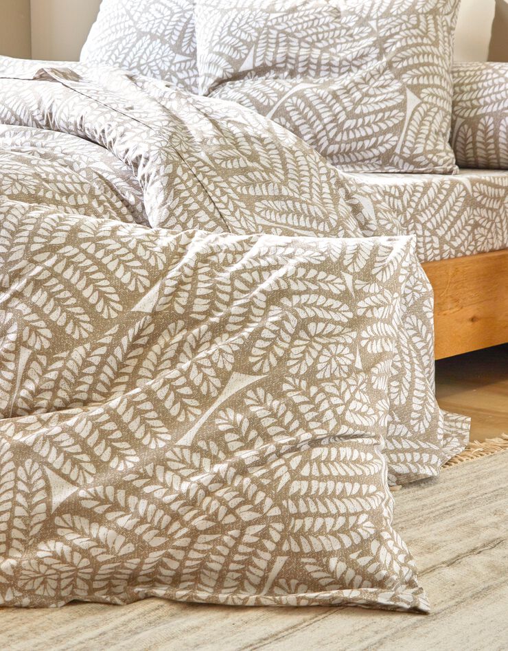 Bedlinnen Sophie met tweekleurige bladerenprint - katoen (beige)