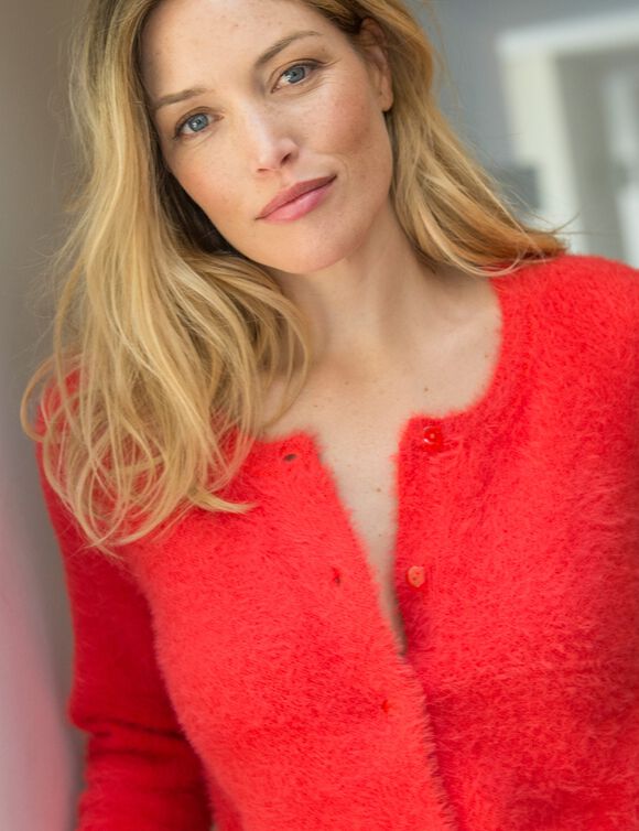 Cardigan maille poilue (orange)