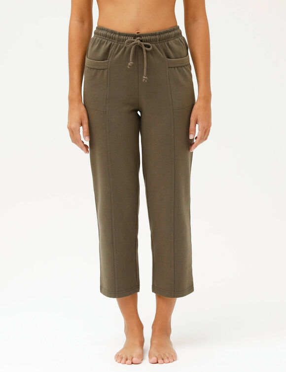 Pantacourt molleton gratt&eacute; (kaki)