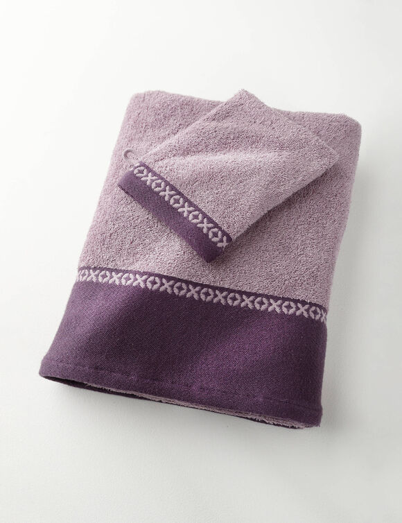 Collectie badhanddoeken 420 g/m2, geweven fantasie sierrand (lavendel)