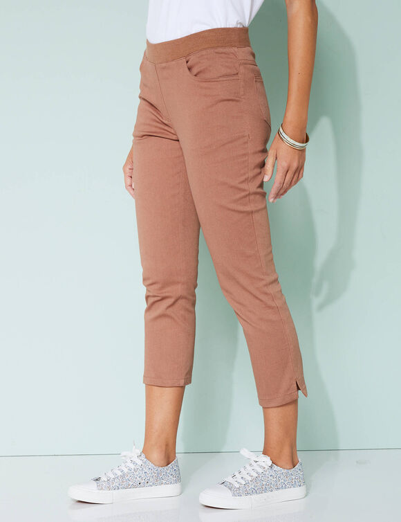 Pantacourt toile taille élastiquée (café)