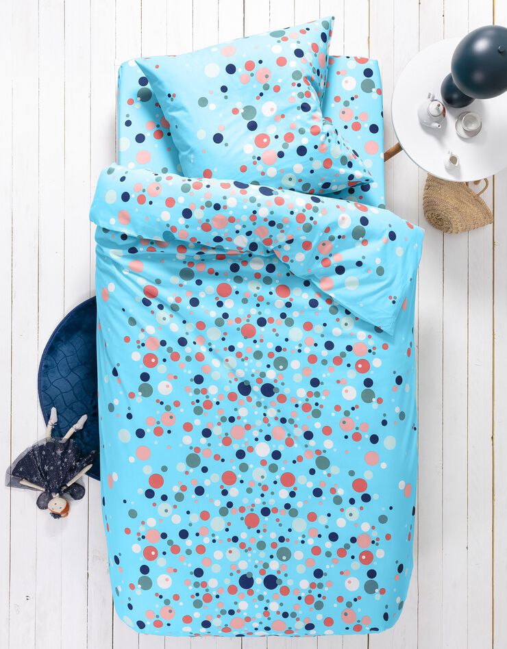 Linge de lit enfant Pétillant - coton imprimé bulles multicolores (lagon)