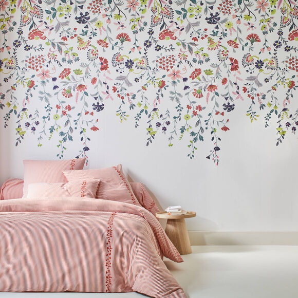 Papier peint panoramique Folk fleuri (blanc)