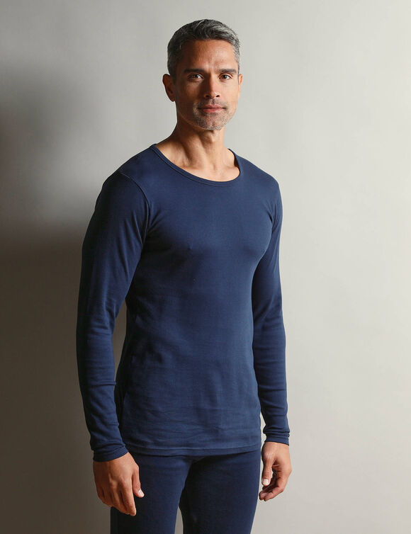 T-shirt sous-vêtement homme col rond manches longues chaleur douce - lot de 2 (marine)