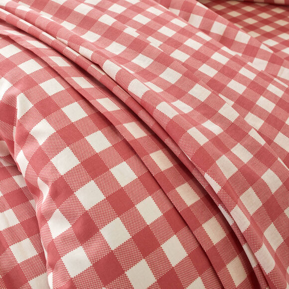 Linge de lit Lou imprim&eacute; carreaux - en coton (bois de rose)