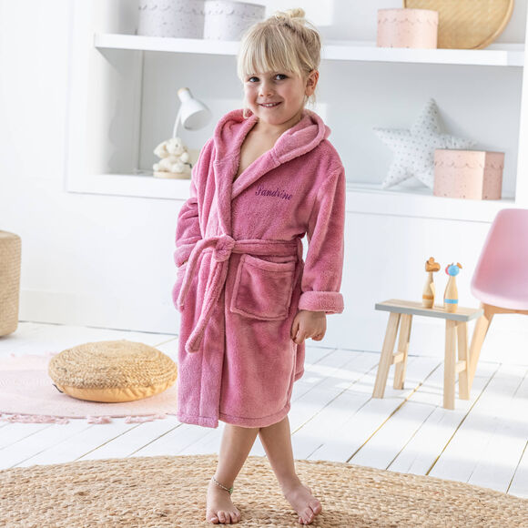 Peignoir de bain enfant à capuche licorne personnalisable microfibre (rose)
