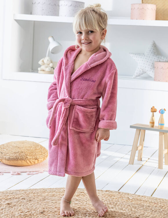 Peignoir de bain enfant à capuche licorne personnalisable microfibre (rose)