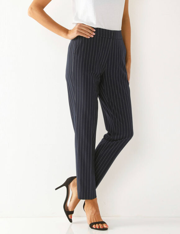 Pantalon 7/8ème coupe cigarette, imprimé rayé (marine)