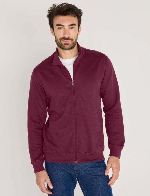 Sweat enti&egrave;rement zipp&eacute; uni (lie de vin)