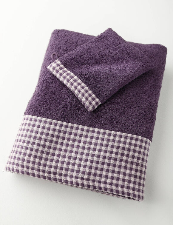 Collectie badhanddoeken 420 g/m2, geweven sierrand met vichymotief (aubergine)