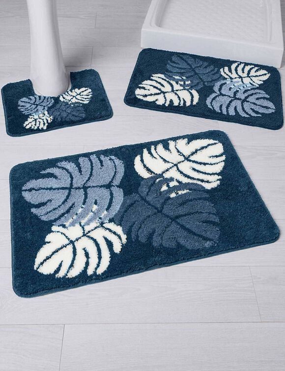 Tapis de bain motif jungle (bleu)