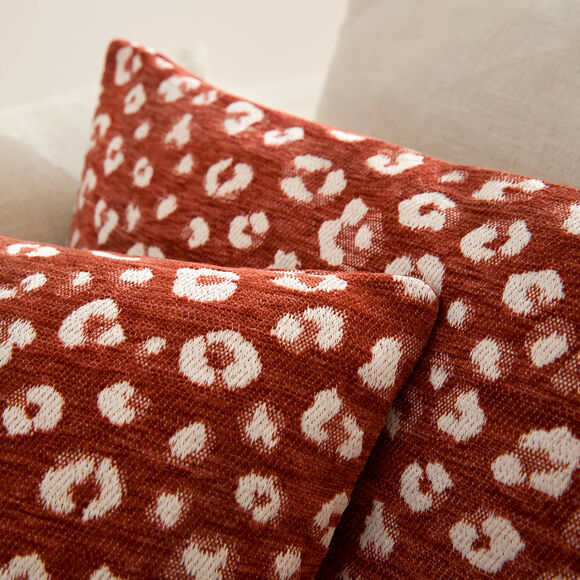 Housse de coussin jacquard l&eacute;opard - lot de 2 (tomette)