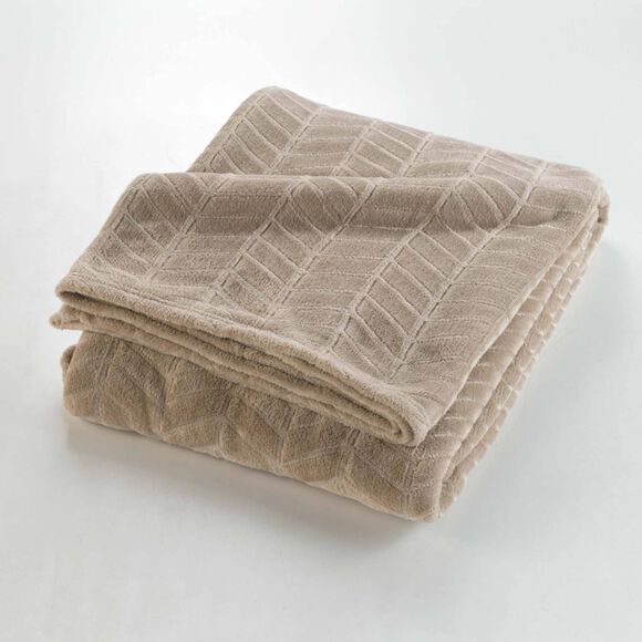 Plaid polaire reli&eacute;f&eacute; toucher peluche  (taupe)
