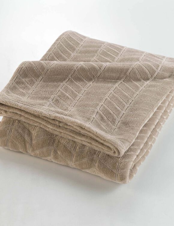 Plaid polaire reli&eacute;f&eacute; toucher peluche  (taupe)
