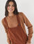 Robe chasuble &eacute;vas&eacute;e, velours c&ocirc;tel&eacute; (caramel)