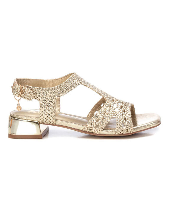 Gevlochten sandalen met hak (goudkleurig)