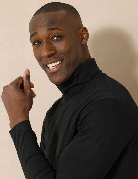 T-shirt col roul&eacute; manches longues (noir)