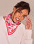 Foulard imprimé hirondelles, voile de coton (écru / fuchsia)