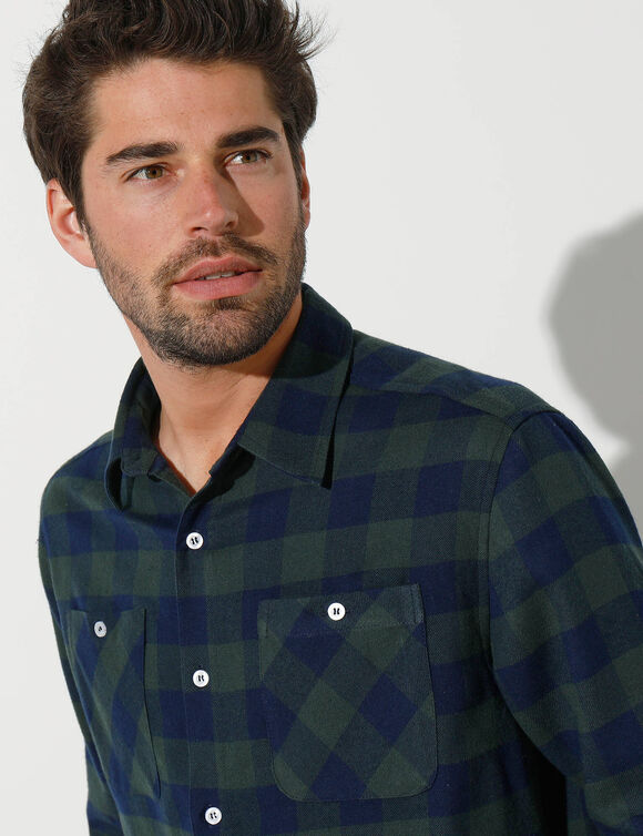 Chemise carreaux &eacute;cossais flanelle (vert / marine)
