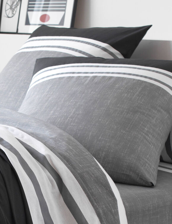 Linge de lit Nathalie coton (gris / noir)