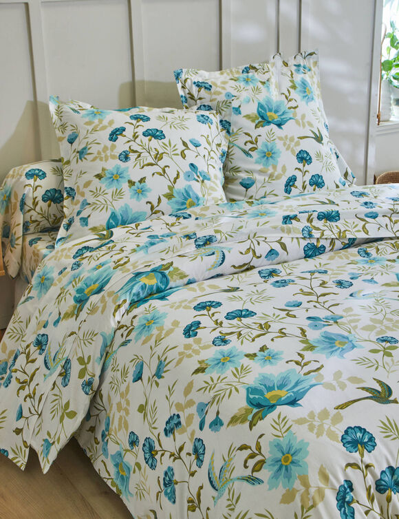 Bedlinnen Lola met bloemenprint - in katoen (blauw / wit)