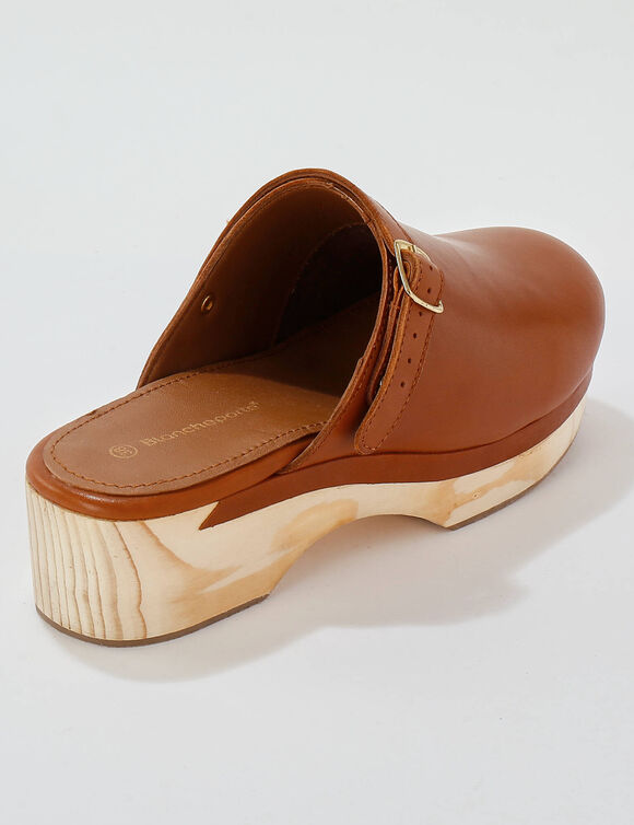 Sabots à talon cuir et bois (caramel)