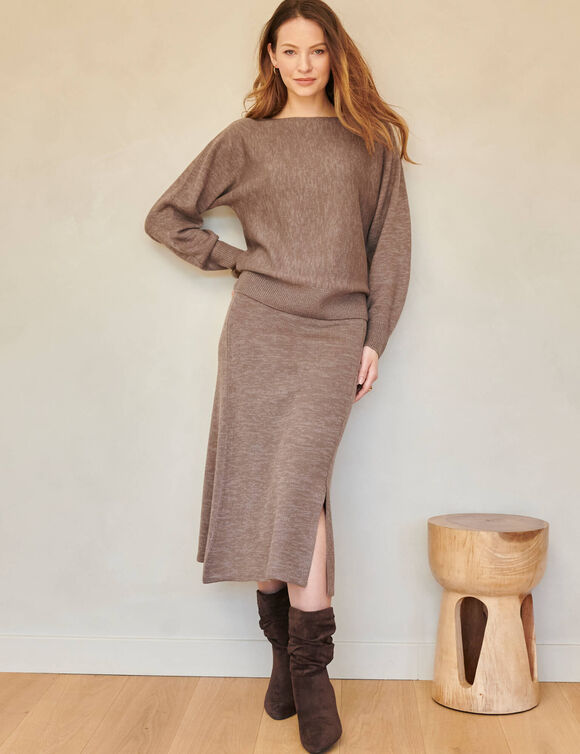 Pull loose col bateau, manches longues chauve souris (taupe)
