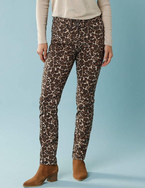 Pantalon droit imprimé léopard, Spécial Petites (taupe / chocolat)