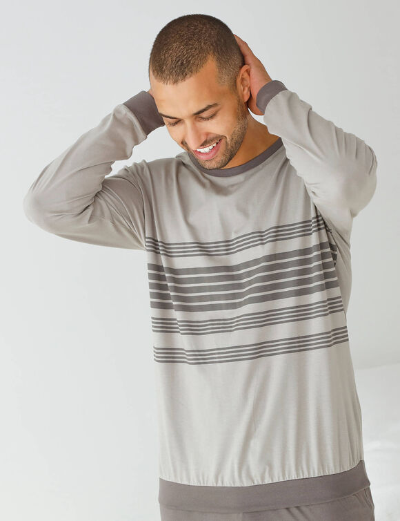 Pyjama coton ray&eacute; manches longues (gris)