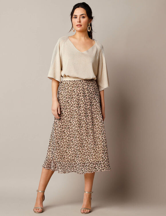 Jupe longue évasée, voile imprimé peau de bête (beige)