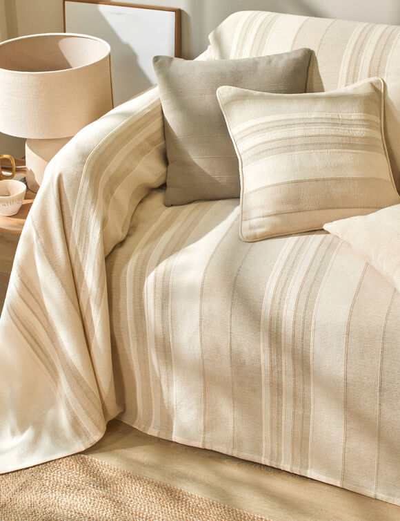 Plaid jet&eacute; multicolore coton tissage artisanal (sable)