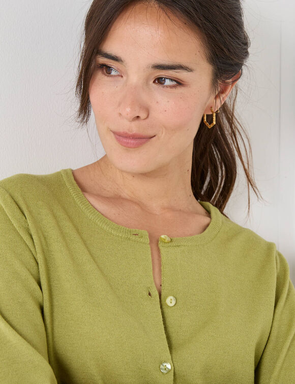 Cardigan boutonné, laine d'agneau (vert mousse)