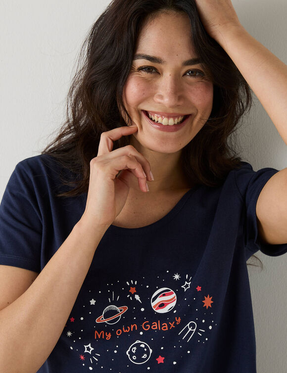 Chemise de nuit courte motif galaxie manches courtes (marine)