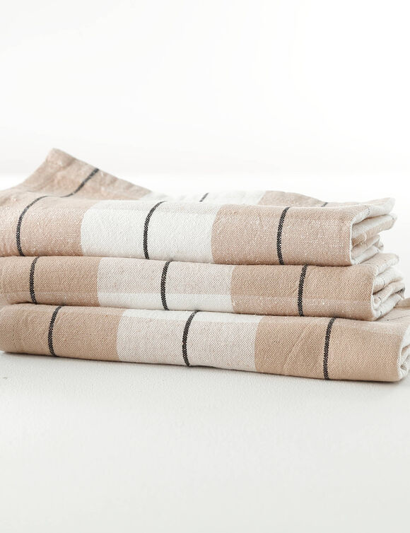 Tafelservet met ingeweven ruitjes - set van 3 (beige)