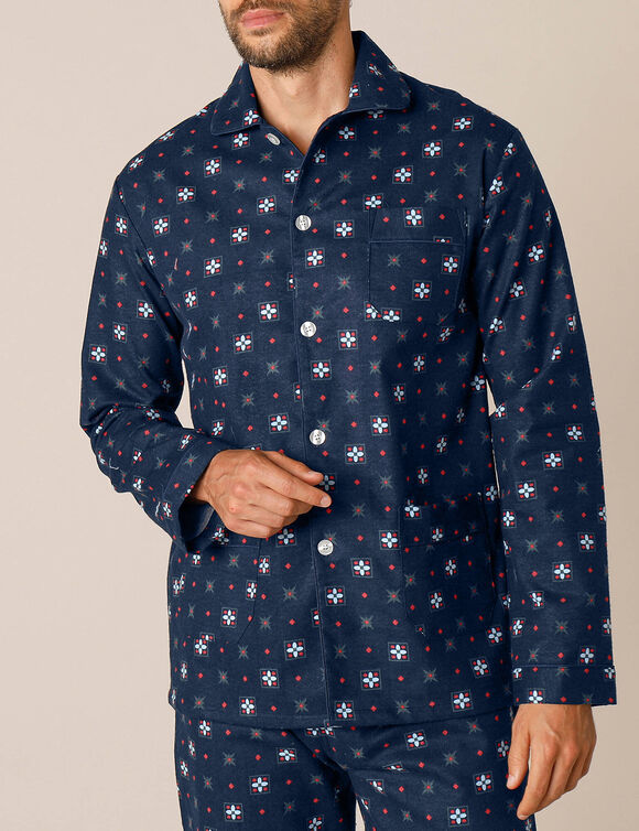 Pyjama boutonné imprimé flanelle (marine)