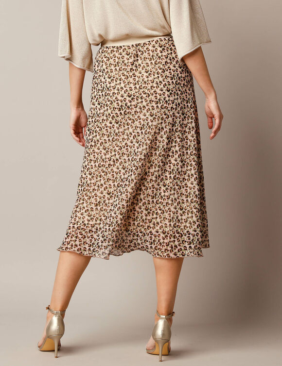 Jupe longue évasée, voile imprimé peau de bête (beige)