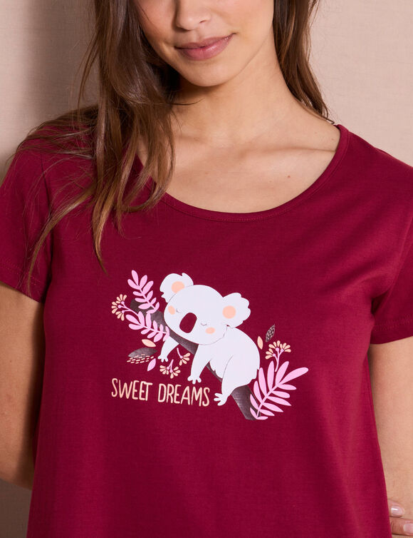 Chemise de nuit courte à manches courtes, imprimé koala (cerise)