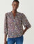 Blouse met knopen, voile bedrukt met luipaardprint (blauw / beige)