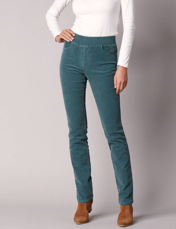 Pantalon droit "ultra-confort", en velours côtelé  (vert grisé)