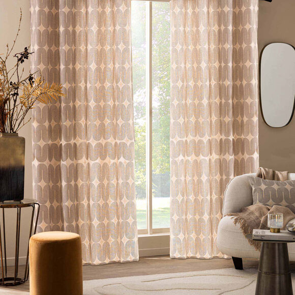 Rideau &agrave; &oelig;illets imprim&eacute; arches, d&eacute;tails m&eacute;tallis&eacute;s (noir / naturel)