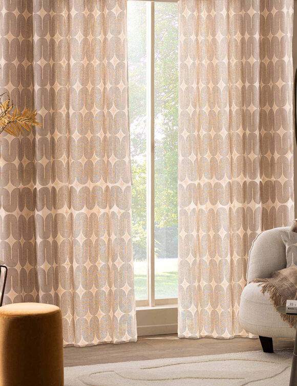 Gordijn met oogringen en bogenprint, metallic details (zwart / naturel)