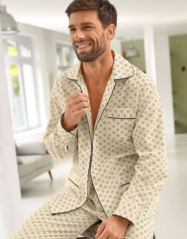 Bedrukte pyjama - popeline van polykatoen (beige)