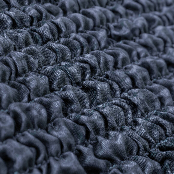 Housse bi-extensible microfibre effet faux uni pour fauteuil et canapé (bleu)