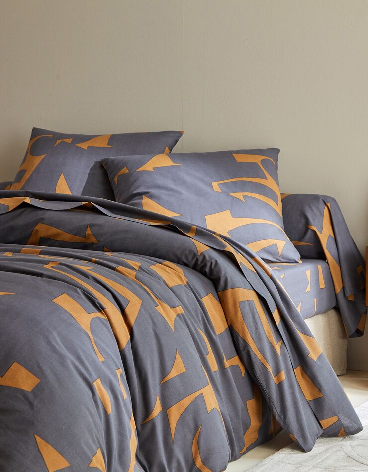 Bedlinnen Puzzle in katoen met geometrische print (karamel)