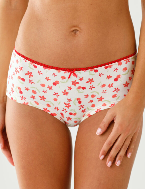 Culotte coton stretch forme shorty imprim&eacute; "cerises" &ndash; Lot de 4 (rouge)
