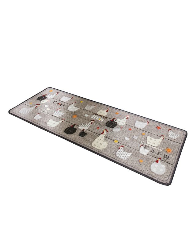 Tapis cuisine motif poules (gris)